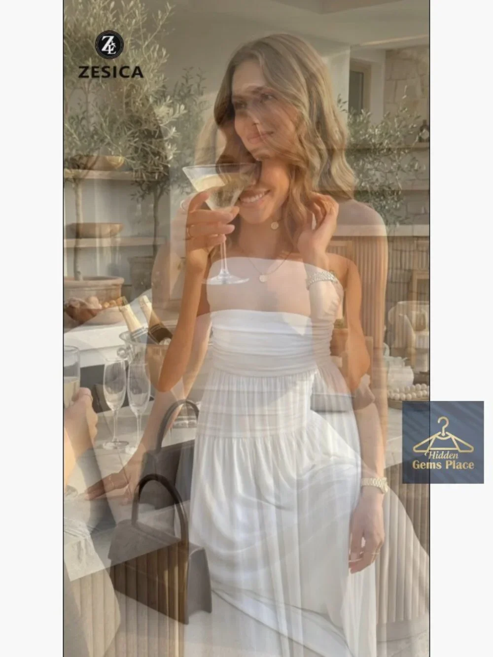 Sleeveless Strapless Ruched A-Line Midi Dress Flowy Wedding Guest